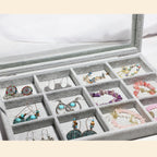 Stratalife Jewelry Holder Organizer Jewelry Organizer Box Bracelet Storage Velvet Jewelry Tray with Clear Lid Jewelry Drawer Organizer Jewelry Display Tray 12 Grid Grey
