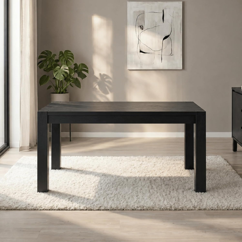 Block 55 Inch Farmhouse Rectangular Dining Table, Seats 4-6, Burnt Black