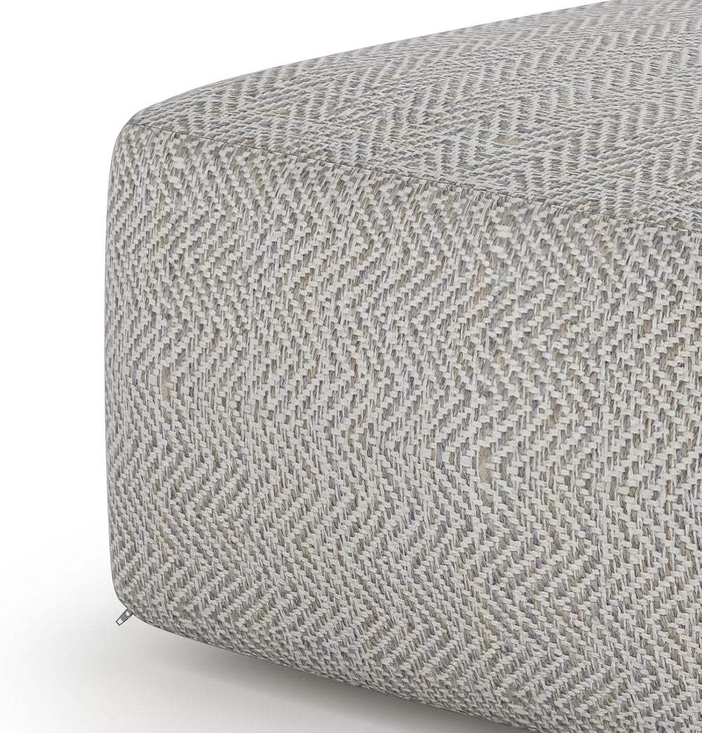 SIMPLIHOME Nate 20" Wide Square Pouf in Patterned Grey Melange Cotton