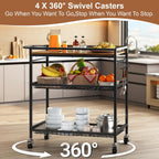 3 Tier Heavy Duty Rolling Kitchen Cart with Handle & Locking Wheels – Metal Utility Storage Cart for Kitchen, Laundry Room, Garage & Office – Supports Over 150 lbs Mobile Organizer Shelf