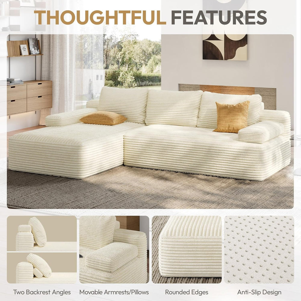 Yaheetech 110" Sectional Sofa Couch with Chaise, Beige | Sectional Sofa ...
