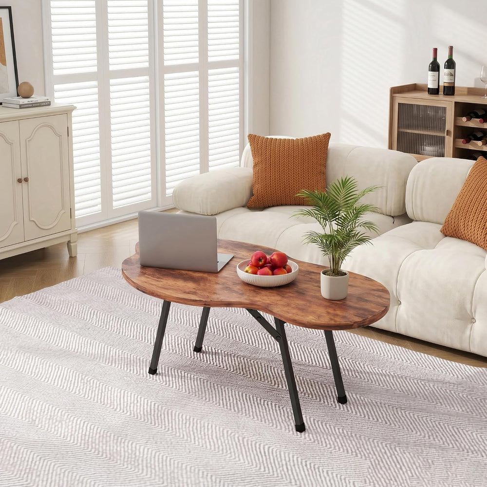 Foldable Coffee Table Cloud Shape Portable for Small Spaces,Rustic Brown