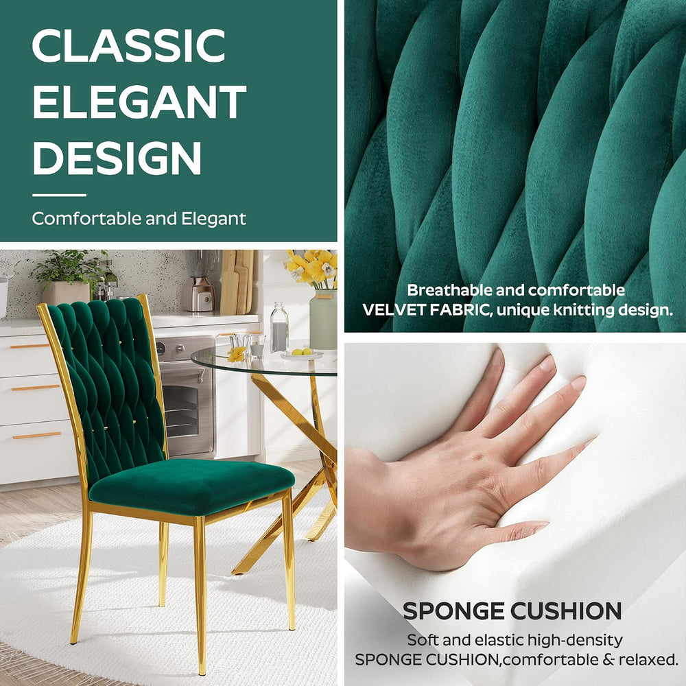 Velvet Dining Chairs Set of 6, Woven Upholstered Dining Chairs with Gold Meta...