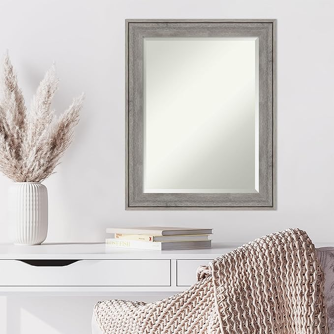 Amanti Art Grey Wall Mirror 29x23 Regis Barnwood Grey Rectangle Bathroom Mirror for Wall Decor Living Room, Medium Rustic Farmhouse Wood Frame, Hangs Horizonally and Vertically, Bathroom Decor from WI