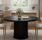 IDEALHOUSE 47" Round Dining Table for 4-6, Modern Farmhouse Kitchen Table | Wooden Accent Furniture with 2-Layer Storage Shelf & Drawer, Circle Dining Tables with Fluted Pedestal Base, Black