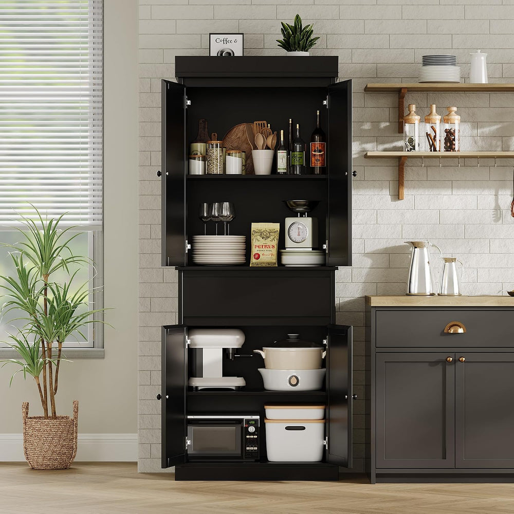 Slim Tall Pantry Cabinet - 4 Rattan Doors, Drawer, and 2 Adjustable Shelves -...