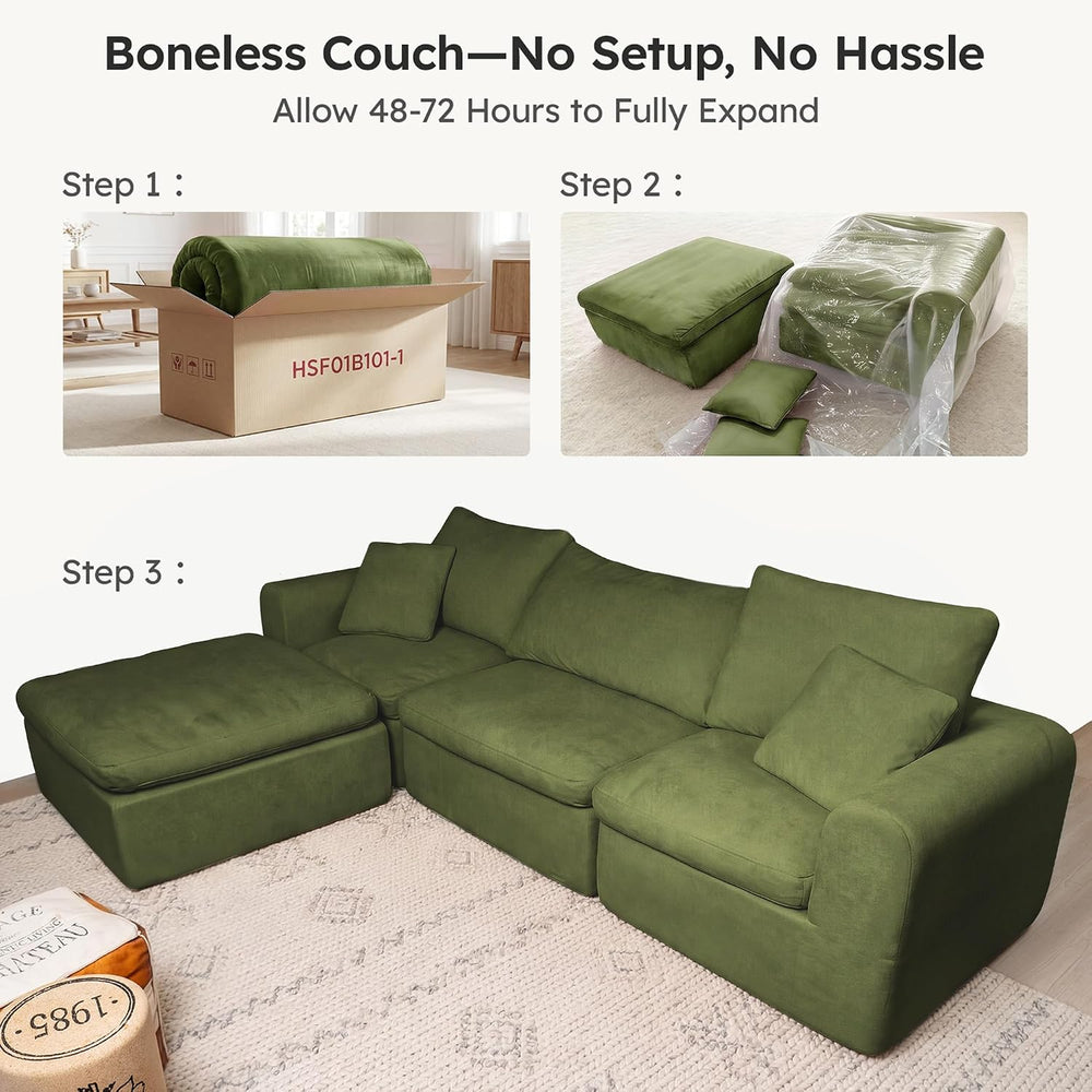 119" Modular Sectional Cloud Sofa, No Assembly Boneless Couch with Ottoman