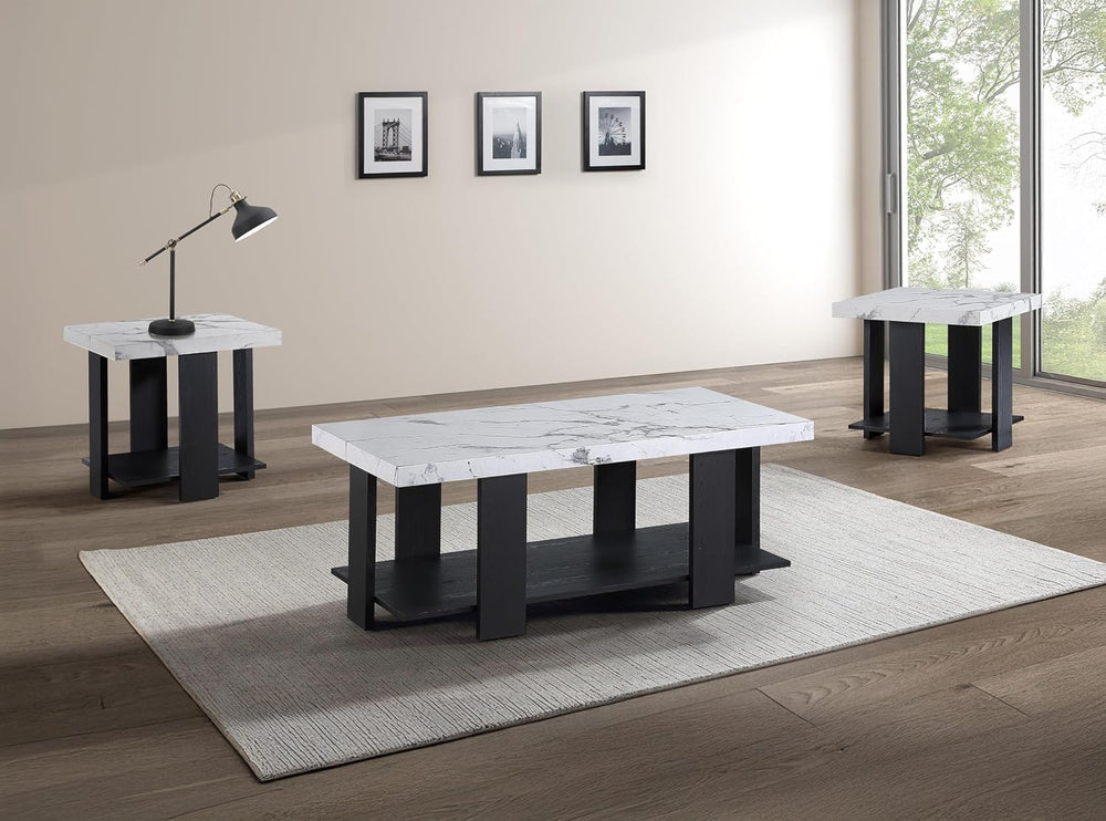 3-Piece Cocktail Set Faux Marble Coffee Table Black/White | Faux marble-look ...