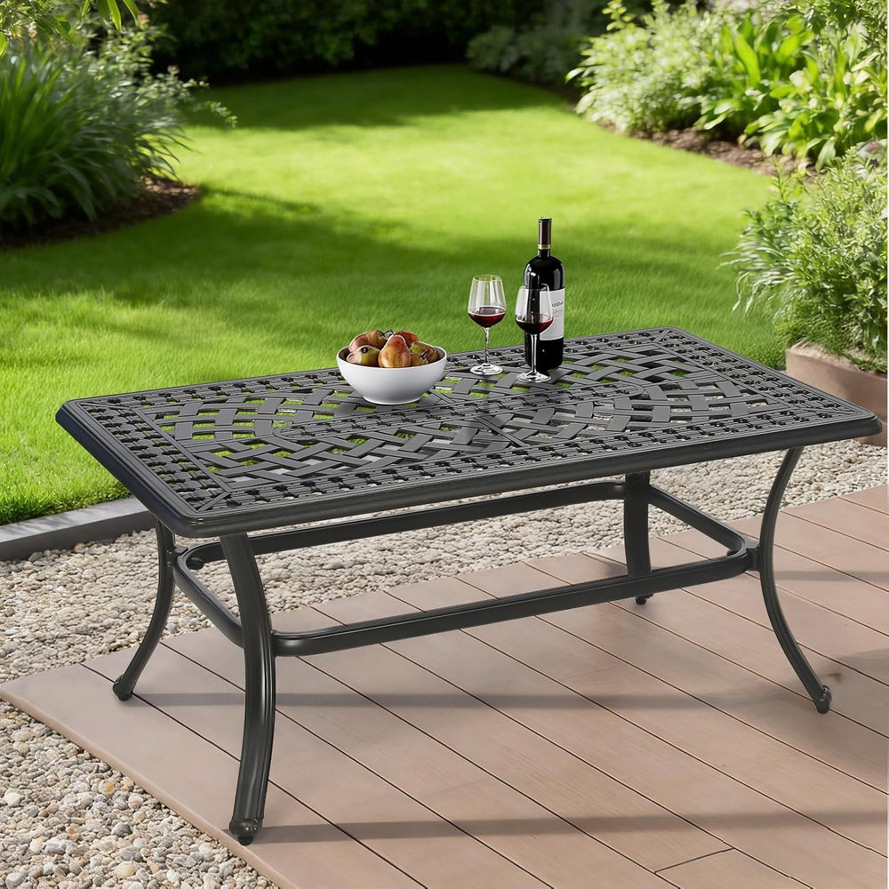 MEETWARM Outdoor Coffee Table, All-Weather Cast Aluminum 42" Rectangle P...