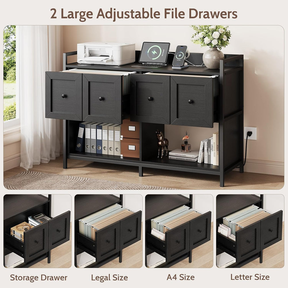 Filing Cabinet for Home Office, 43" Wood File Cabinet with Power Outlet,...