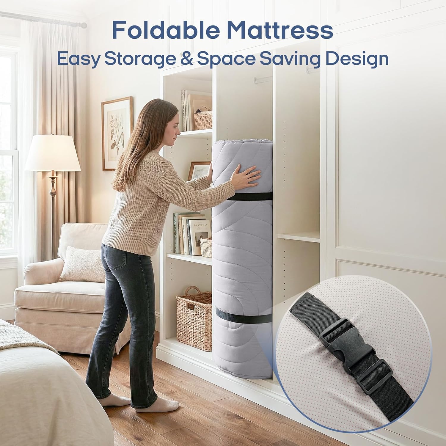 ZonLi Japanese Floor Mattress Futon Mattress Twin Size, Thicken Roll Up Tatami Mat Washable Cover, Portable & Foldable Floor Bed Mattress for Sleeping, Dormitory, Adult