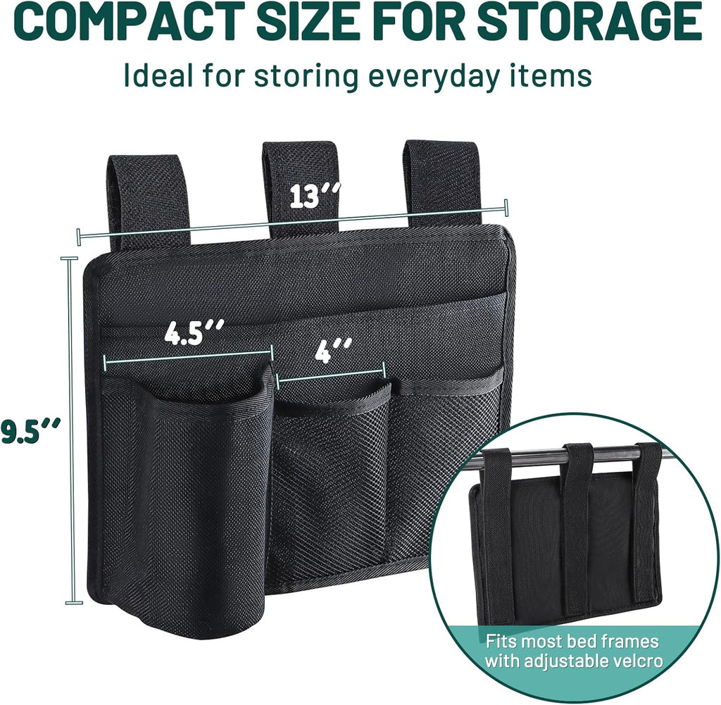 Bedside Caddy Organizer - Bed Organizer Caddy for Remotes Control Phone Glasses Magazines Tablets Accessories - Wheelchair Bag for Hospital Home Office Dorm Room (4 pocket)