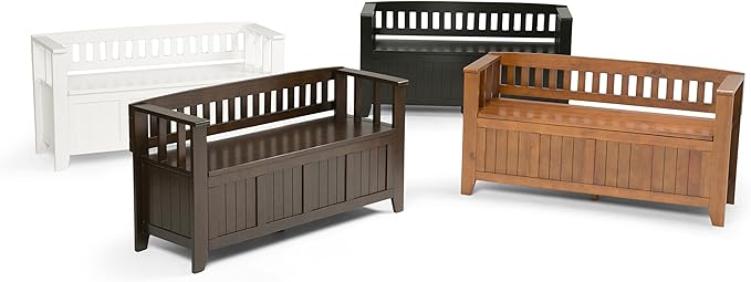 SIMPLIHOME Acadian Entryway Storage Bench - 48 inch Wide Solid Wood Hallway Seat in Light Avalon Brown, Transitional Bench for Entryway or Living Room with Lift-Up Lid and Spacious Storage