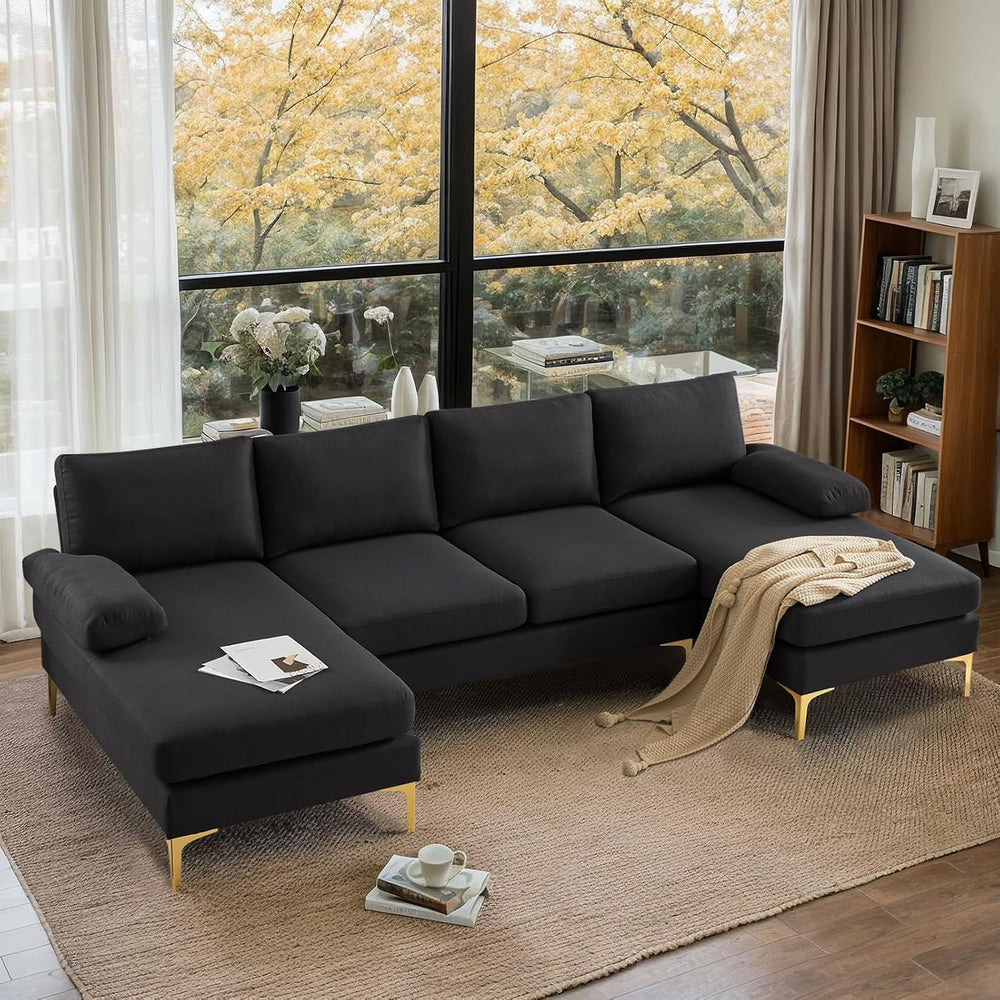 VINGLI 110" Modern Sectional Couch with 51" D Double Chaise, Black ...