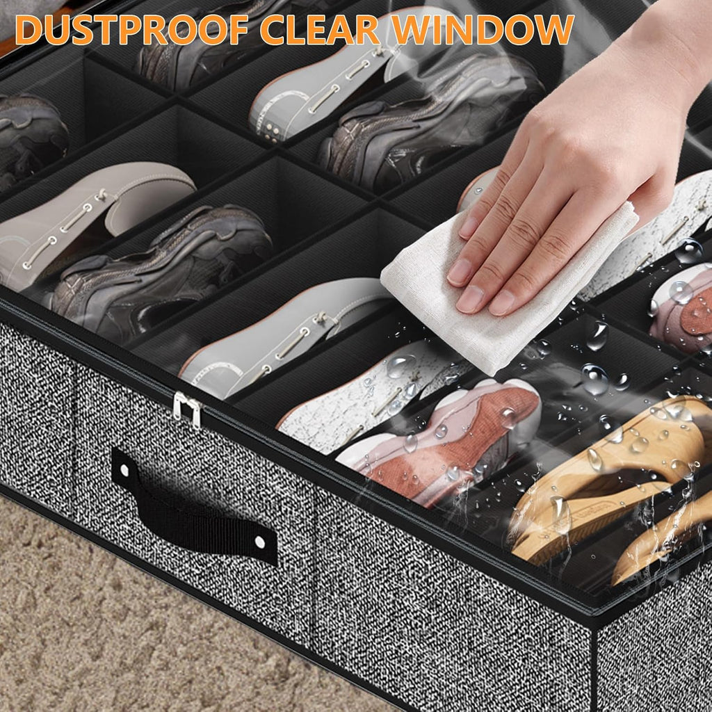 homyfort 32 Pairs Shoe Organizer Under Bed, Underbed Shoe Storage Boxes Bins, Organizador De Zapatos, Extra Large Zapateras Organizer, Black, Set of 2