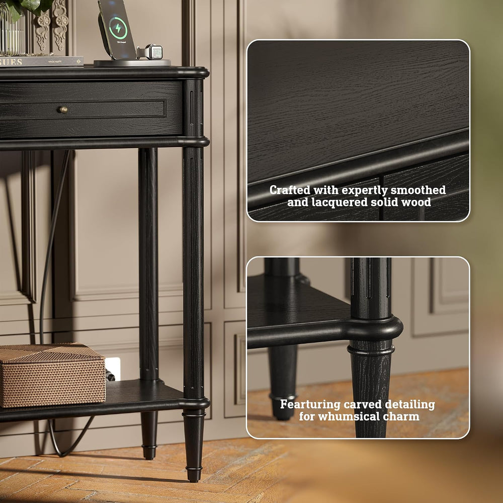 Solid Wood Console Table for Entryway with Charging Station, 2 Drawers | Retr...