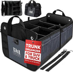 TRUNKCRATEPRO - XL Trunk Organizer For SUV, Car, Truck with 6 Compartments Adjustable Collapsible Portable Non-Skid Premium Cargo Storage Truck Organizer W Straps, Heavy Loads (Extra Large, Gray)