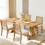 Rattan Dining Chairs Set of 2, French Country Cane Back Upholstered Kitchen Chairs, Solid Wood Farmhouse Side Chairs, Beige