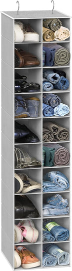 Simple Houseware 20 Section Shelves Hanging Shoes Organizer, Gray | Dual Metal Hooks, 10 Tier, Holds Up to 20 lbs, for Narrow Space