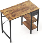 CubiCubi Computer Desk, 35 Inch Small Home Office Workstation with Drawer Storage Shelves for Small Space, Writing Study Desk, Rustic Brown