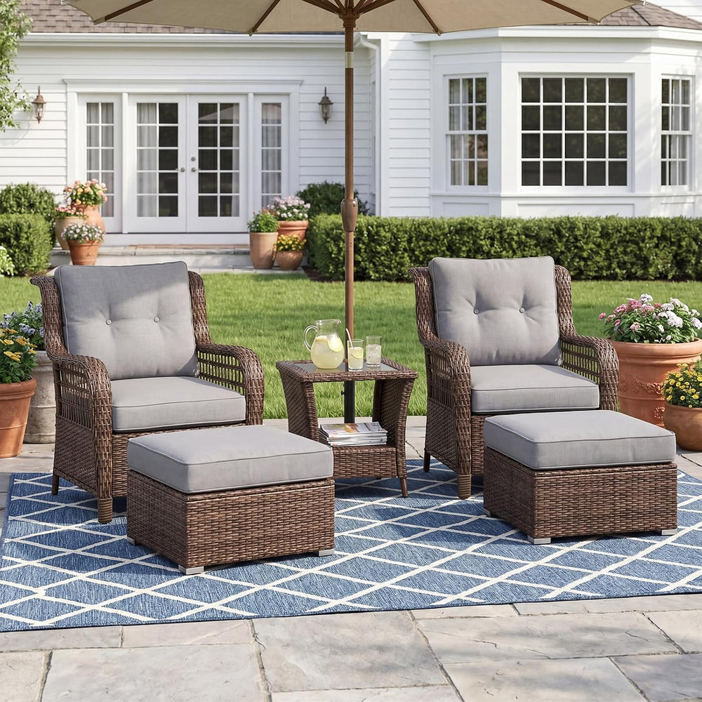 SUNBURY 2 Piece Outdoor Wicker Patio Ottoman Set, 30" Large Square Footr...