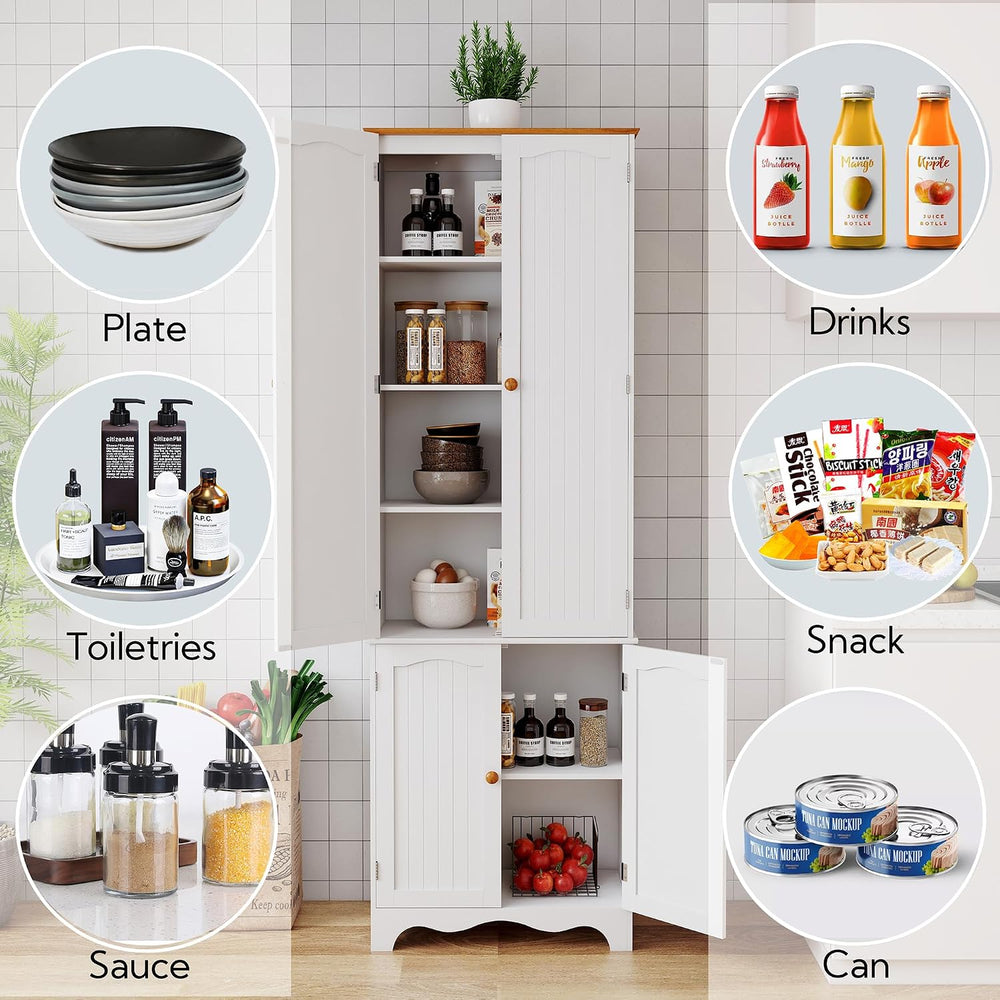 Yusong 72'' Tall Kitchen Pantry Cabinet, Freestanding Storage Cabinet...