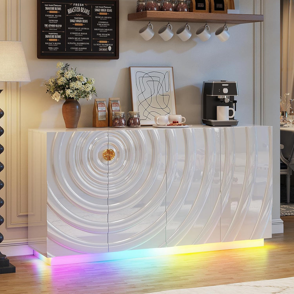 LVSOMT 63" RGB High-Gloss Sideboard Buffet Cabinet with Large Storage