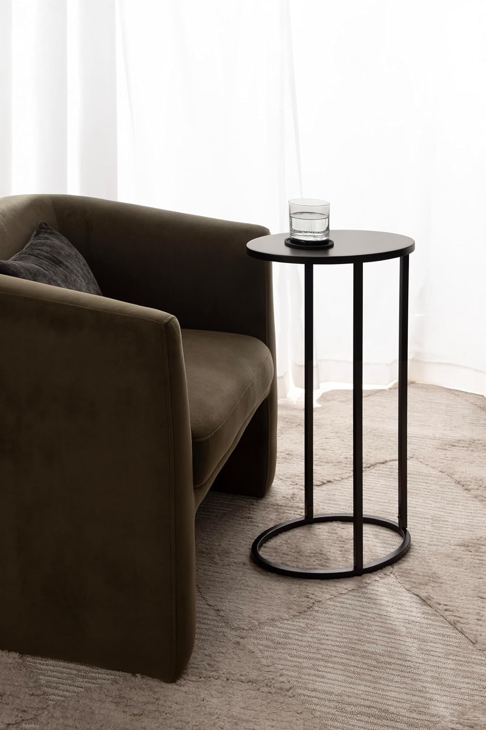 Kate and Laurel Natalli Modern Glam Metal Oval C-Table, 14 x 9 x 28, Black, T...