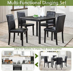 KEIKI 5-Piece Standard Height Dining Table Set with Square Table and 4 Upholstered Chair, for 4 Person, Classic Crystal Decoration Wood Table Set, Easy Assembly, for Kitchen, Dining Room, Black