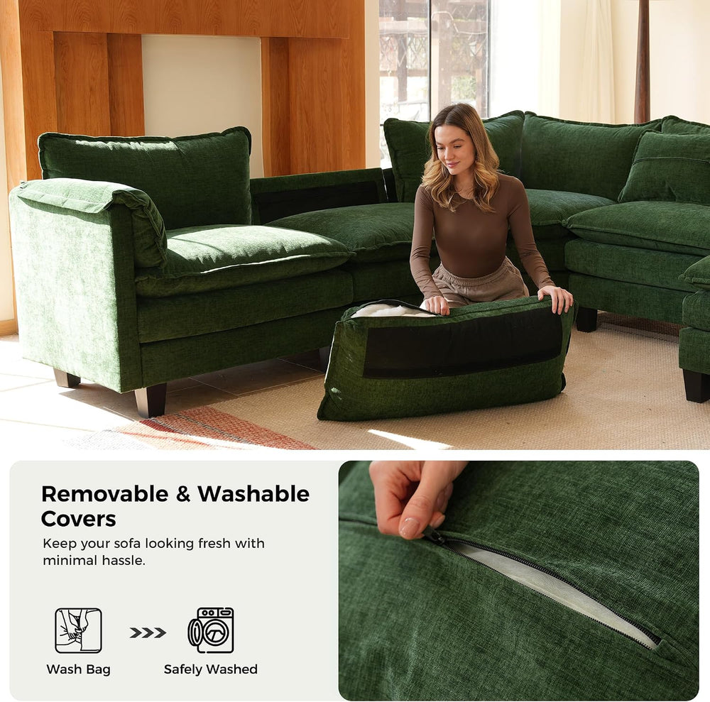 ELUCHANG 113" Oversized Modular Sectional Sofa, Comfy Chenille Cloud Cou...