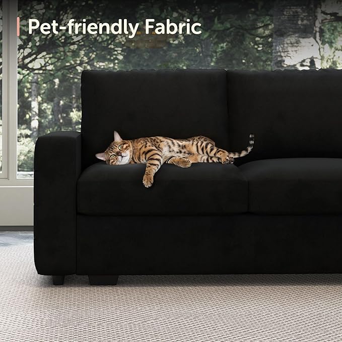 HONBAY Sectional Sleeper Sofa with Pull-Out Bed Storage Chaise, 6 Seater Couch for Living Room, Black