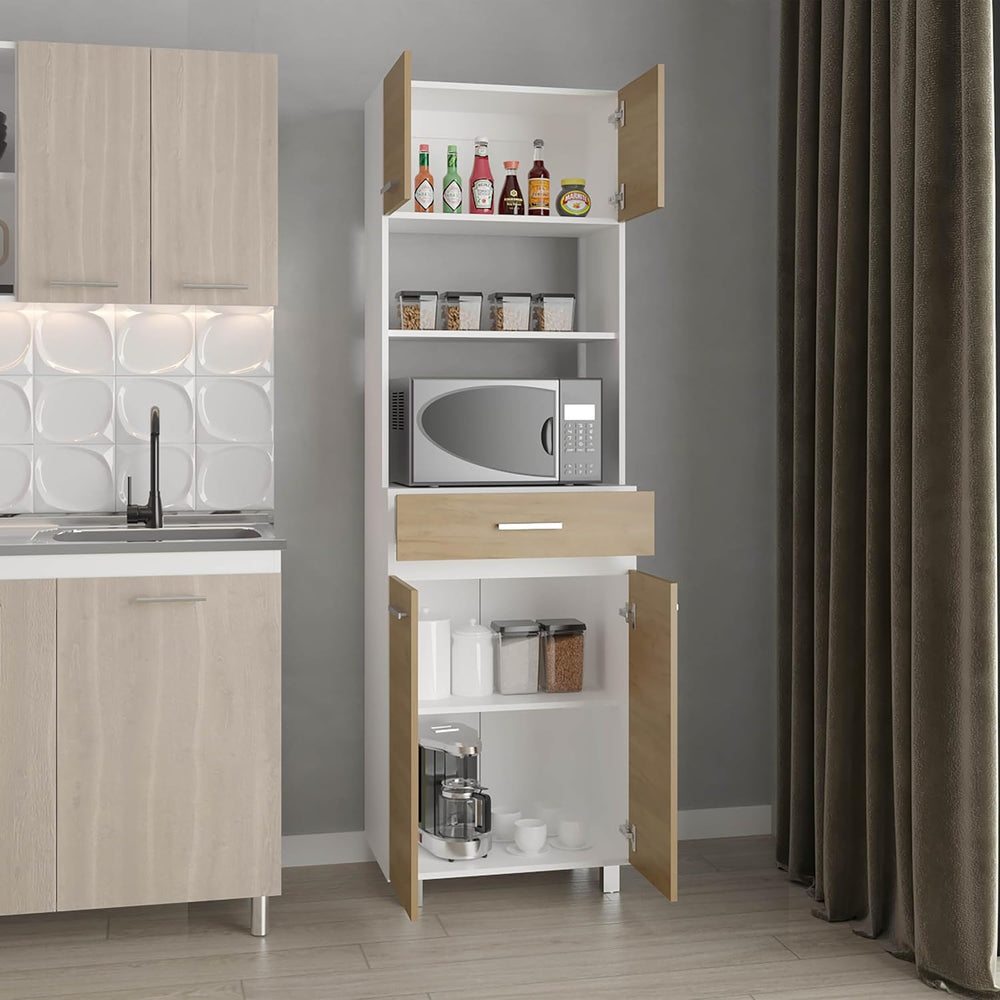 79" Tall Kitchen Pantry Cabinet with Storage,Open Shelves & Microwav...
