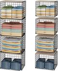 4PCS Wider Closet Organizers and Storage, Stackable Closet Shelf Organizer Storage Bins with Wood Top for Sweaters Jeans, Clothes Organizer Shelves for Wardrobe System Rack, Space-Saving,Sturdy Metal