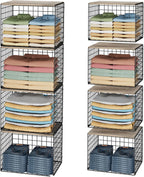 4PCS Wider Closet Organizers and Storage, Stackable Closet Shelf Organizer Storage Bins with Wood Top for Sweaters Jeans, Clothes Organizer Shelves for Wardrobe System Rack, Space-Saving,Sturdy Metal