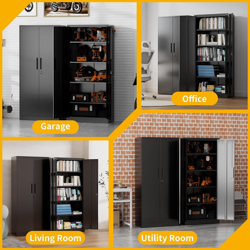 Metal Storage Cabinet with 2 Doors and 4 Adjustable Shelves, 71" Garage ...