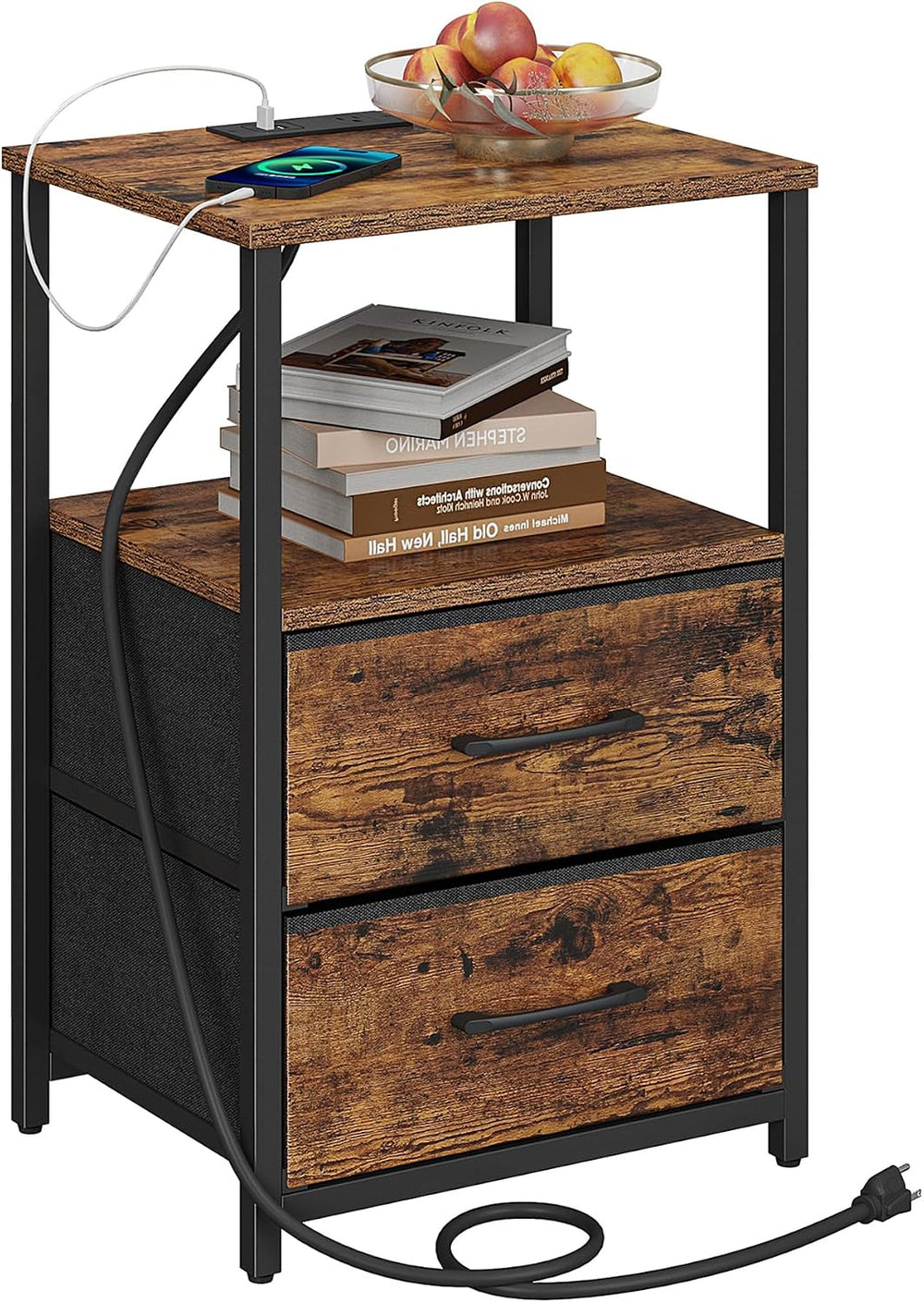 TUTOTAK End Table with Charging Station, Night Stand | Side Table with 2 USB ...