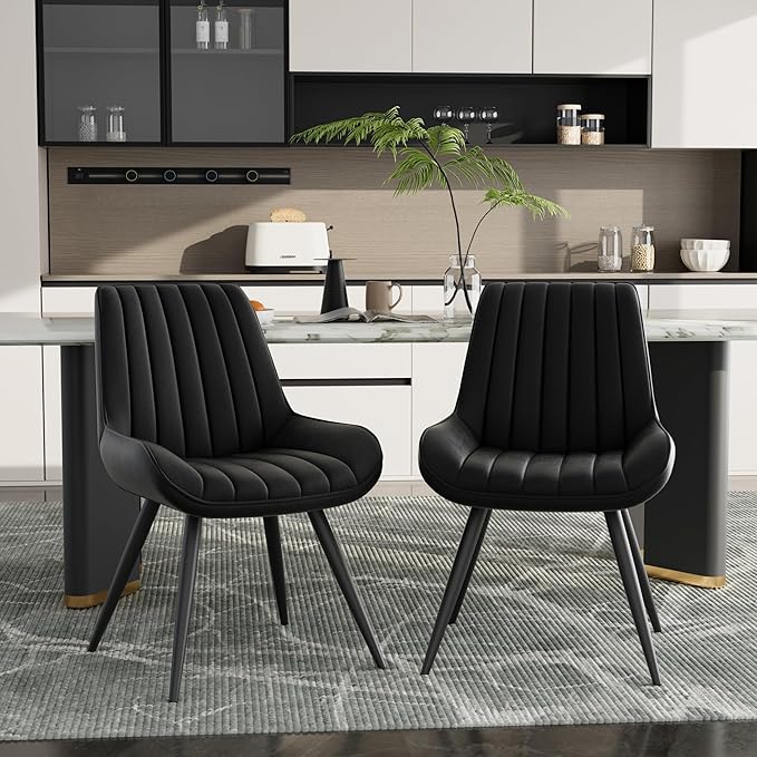 Dining Chairs Set of 2, Faux Leather Mid Century Modern Kitchen Chairs with S...