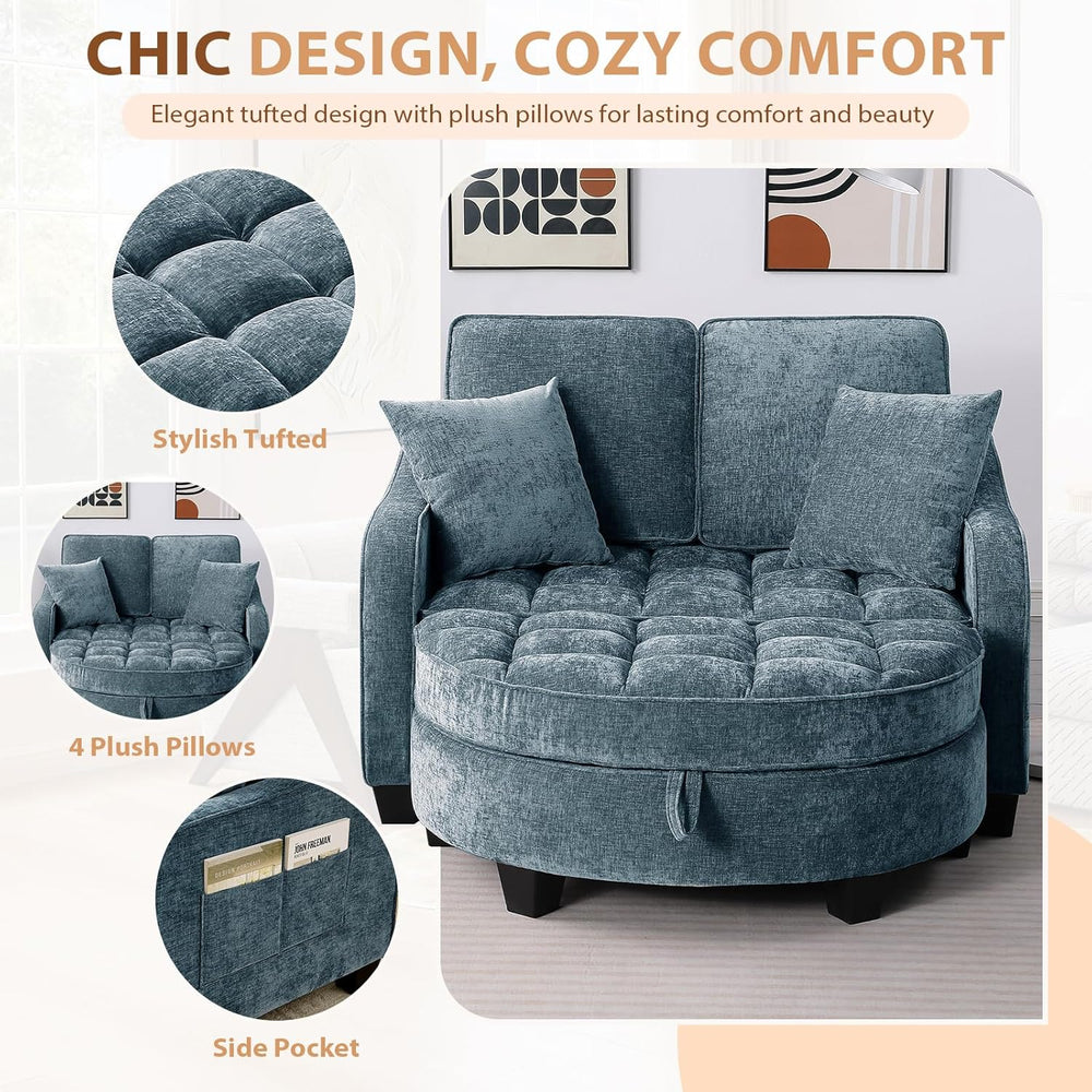 Oversized Curved Chaise Lounge Chair Indoor with Ottoman, 54.8" Cloud Re...