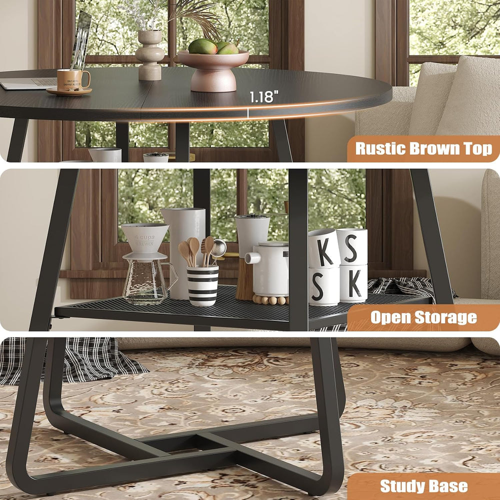 Bigbiglife 43.3" Dining Table for 4, Round Kitchen Table with Storage, S...
