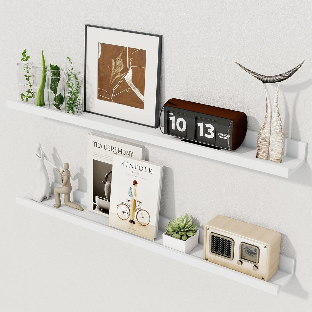 Axeman 30 Inch White Floating Shelves for Wall | Picture Ledge Shelf Set of 2 | Rustic Picture Shelf for Wall with Ledge | Floating Shelves with Lip | Photo Ledge Shelves for Books Album Records