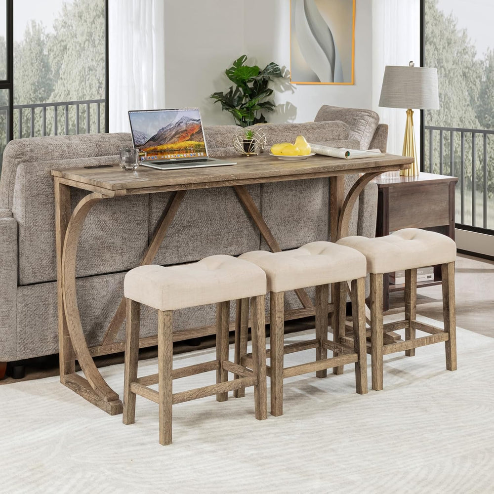 Holaki Bar Table and Chairs Set,4 Piece Console Table with Power Outlet, Coun...