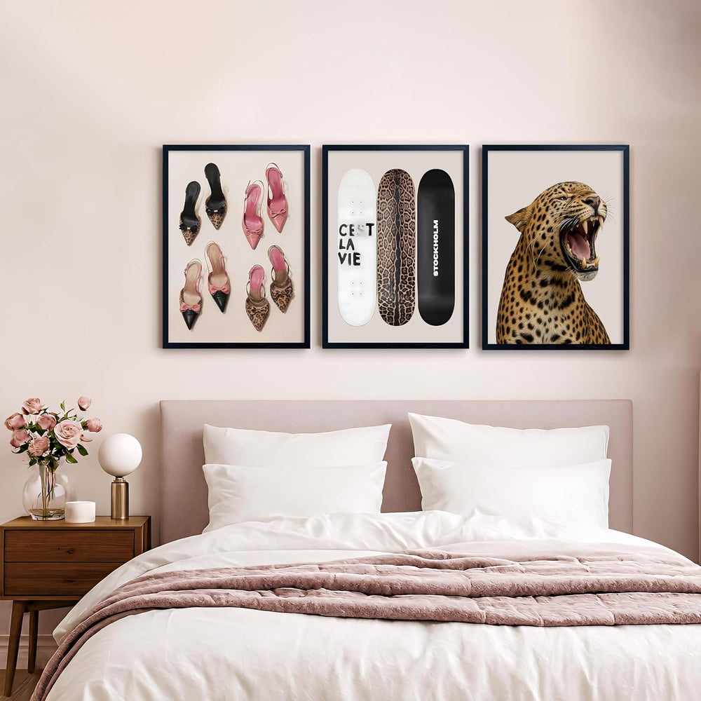Stockholm Style Set of 3 Wall Art Set Leopard Print & Preppy Fashion Art ...