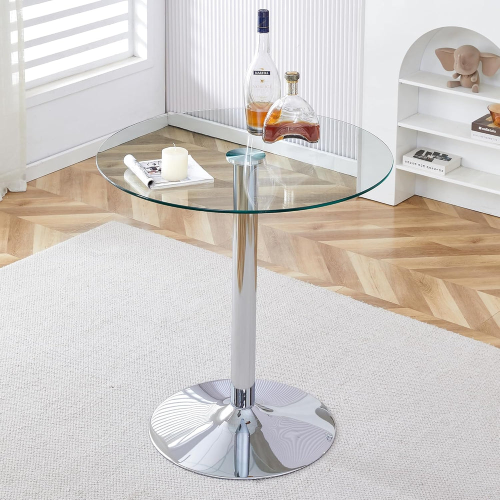 A Glass Tabletop with a Diameter of 35 inches and a Modern Minimalist Circula...