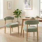 VKNOW Wooden Dining Chairs Set of 4, Modern Upholstered Dining Room Chairs with Rubberwood Legs and Curved Backrest, Fabric Kitchen Chairs for Farmhouse/Living Room/Dining Room, Green