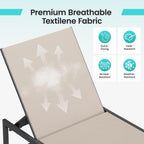 Amopatio Patio Lounge Chair Outdoor Chaise Lounge Set of 2 for Pool | with Side Table Weather Resistant 5-Position Adjustable Backrest Heavy Duty Steel Frame 400 LBS Capacity;Khaki