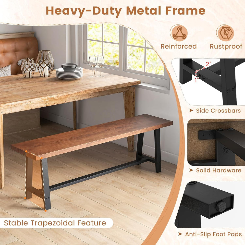 GIANTEX 60” Rectangular Wood Dining Bench, 3 Person Entryway Shoe Bench with ...