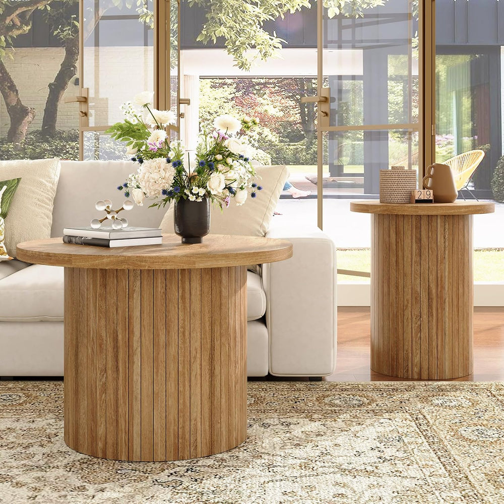 LUXOAK Nesting Coffee Table Set of 2, Mid Century Modern Round Coffee Tables,...