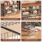 Rolling Clothing Garment Rack for Hanging Clothes–Portable Indoor Wardrobe Closet Organizer Shelves Metal Hanger Stand Heavy Duty Coat Drying Storage Racks with Wheels 15.7"Dx37"Wx67.7"H Chrome