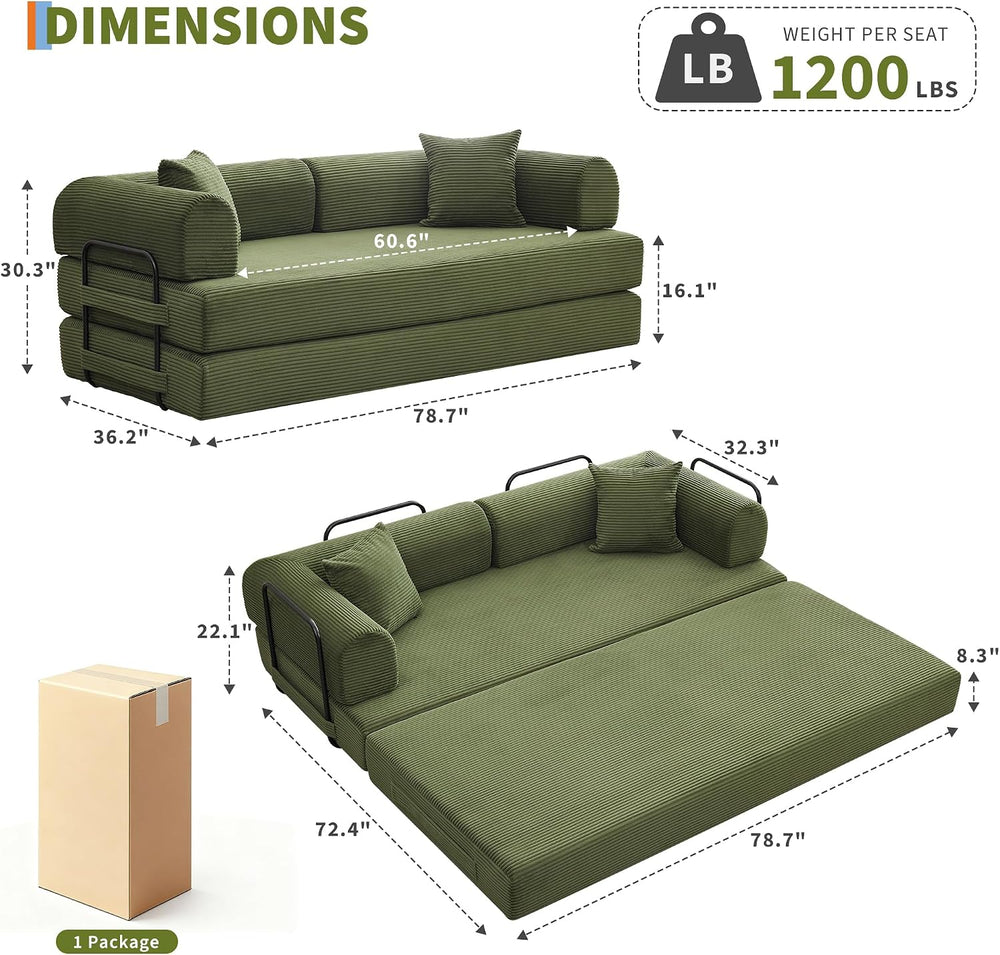 GarveeHome 79" Convertible Sleeper Sofa Bed Couch, 4-in-1 Corduroy Foldi...