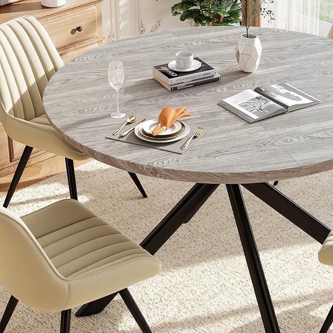 47.2" 5-Piece Round Dining Table Set for 4, Modern Wood Dining Table wit...